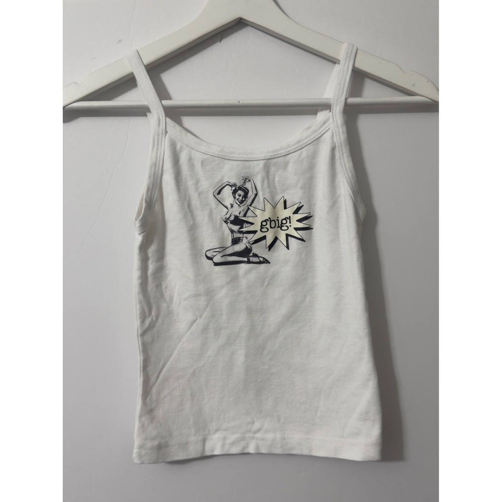 Los Angeles Apparel GBig Sorority Tank Top Small White Pinup Graphic Y2K Ribbed